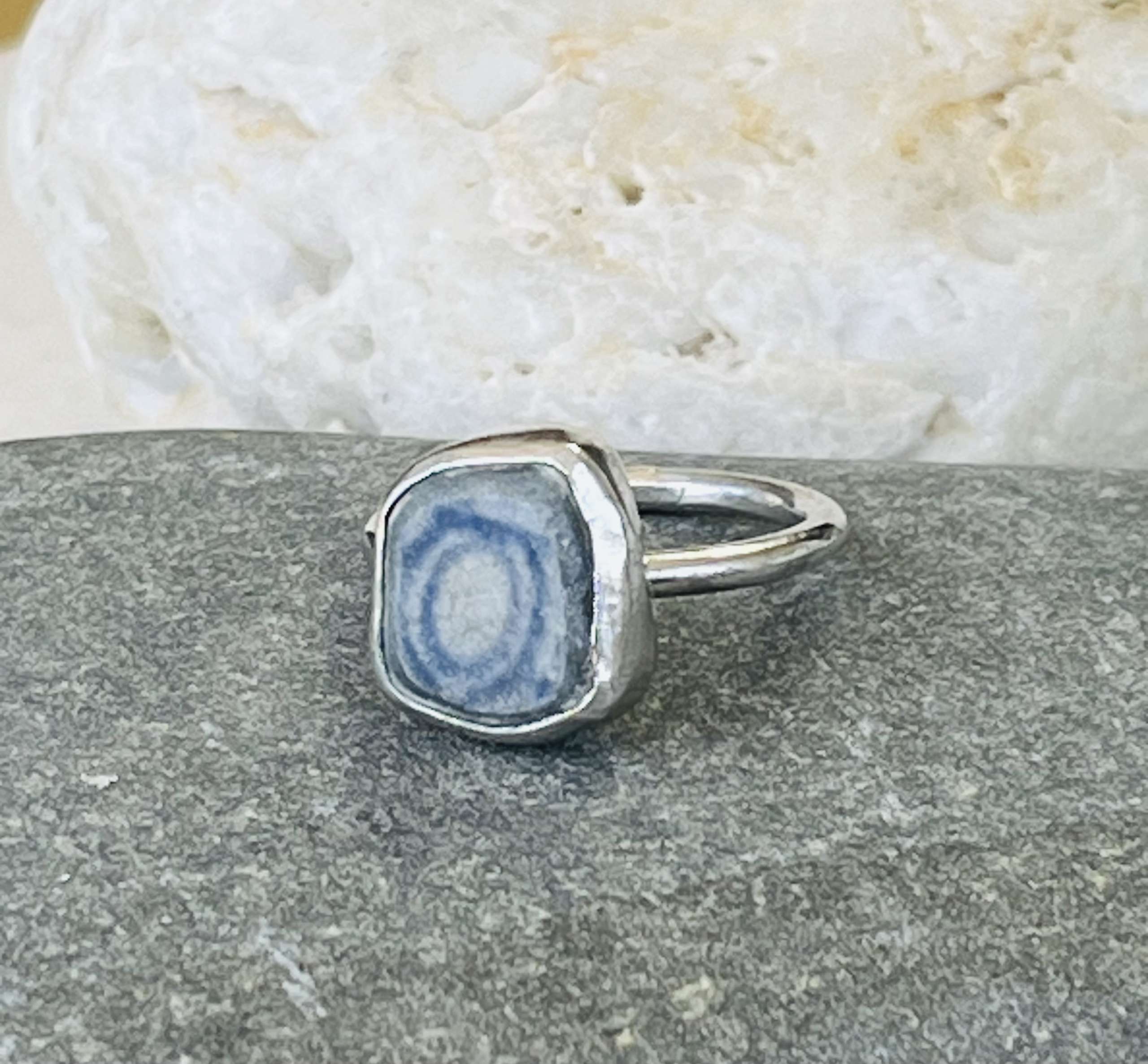 Silver Rings Devon Shoreline Halo - Sterling silver and North Devon beach pottery ring ...